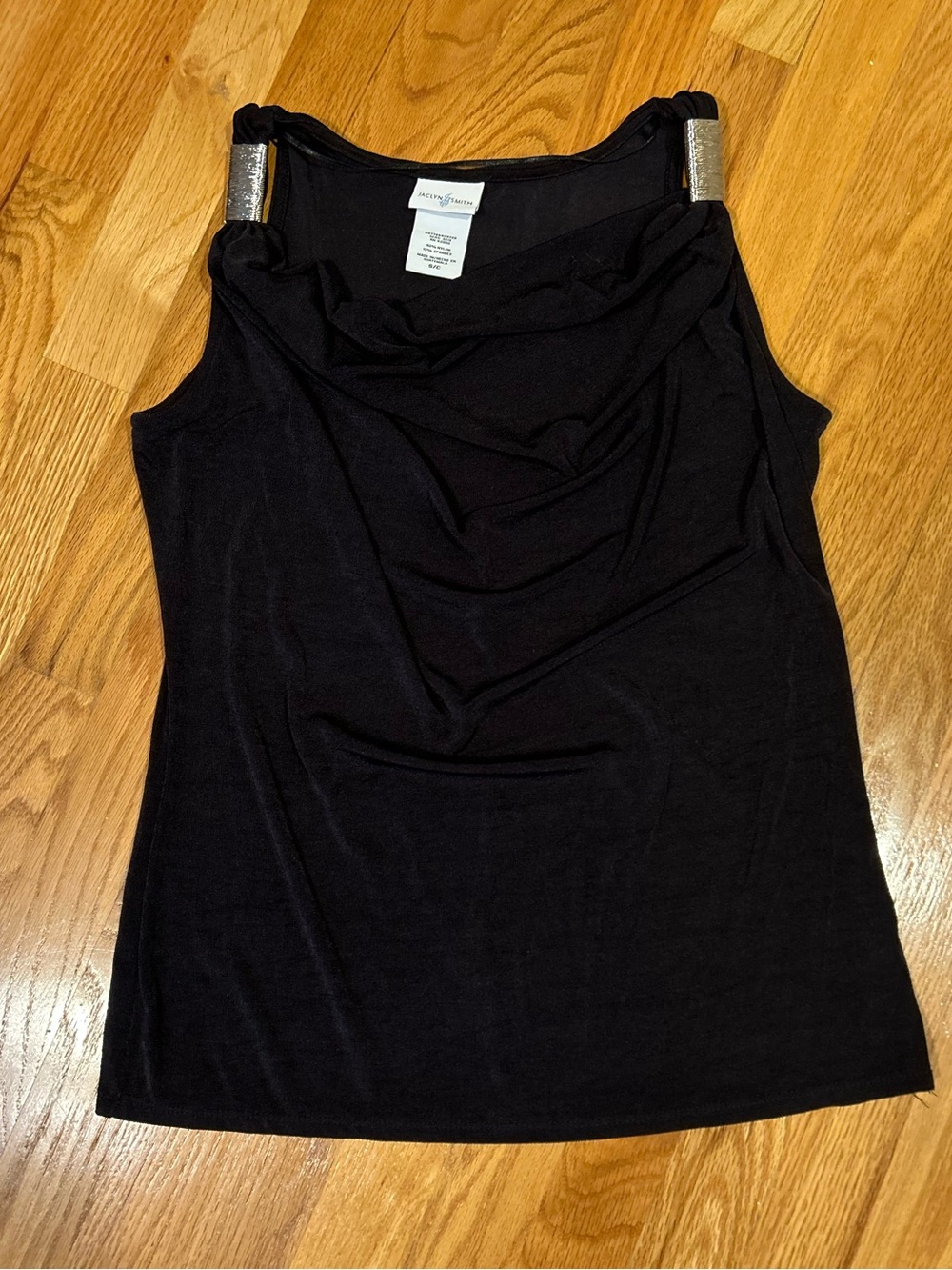 Jaclyn Smith Black Sleeveless Cowl Neck Tank with Gold Shoulder Accents